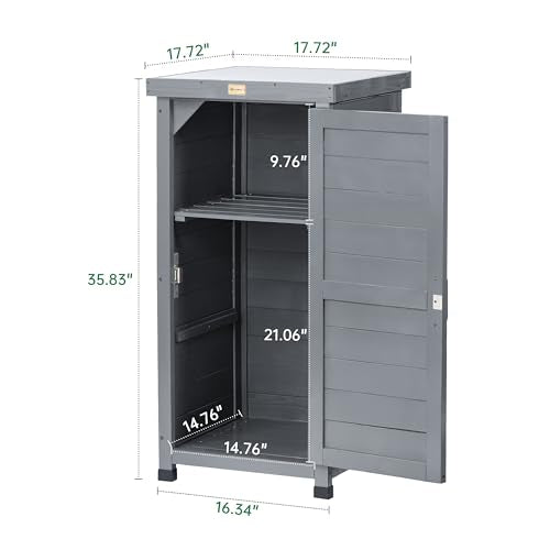 HABAU Outdoor Storage Cabinet, Potting Bench Table with Metal Tabletop & Shelves, Wooden Planting Workstation for Patio Garden, Weatherproof