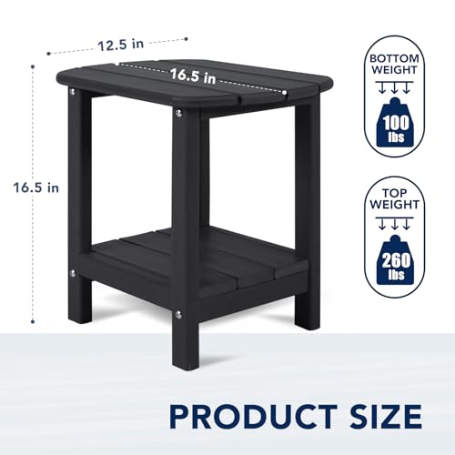 nalone Adirondack Side Table 16.5" Outdoor Side Table HDPE Plastic Double Adirondack End Table Small Table for Patio (Black)
