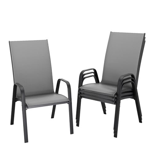 JEAREY Patio Dining Chairs Set of 4, Outdoor Stackable Dining Furniture Set, All Weather Dining Set for Lawn, Garden, Backyard, Poolside, Deep Gray