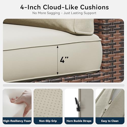 LazySunsets 7 Piece Outdoor Patio Furniture Set with Coffee Table, Outdoor Patio Furniture Sets with Thicken Cushion, Wicker Rattan Outdoor Conversation Set for Backyard & Garden, Beige