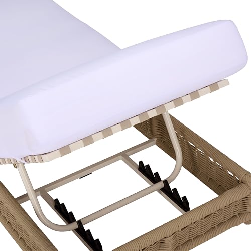 SAFAVIEH Outdoor Patio Furniture Collection – Callan Tan Rope & White Cushion Lounger, Fully Assembled Outdoor Chaise, Modern Low-Profile Design (PAT7546A)