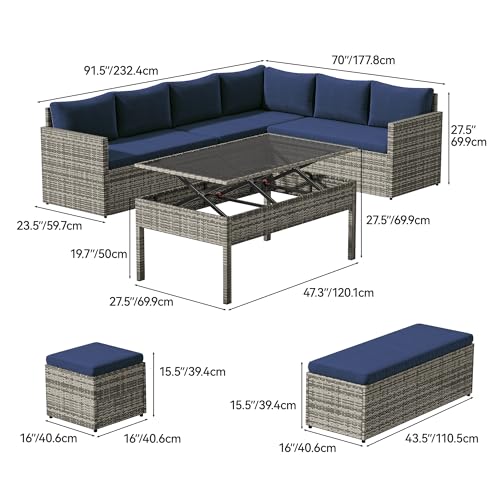 YITAHOME 9PCS Patio Furniture Set with Lift-Top Coffee Table & Ottoman, Outdoor Modular Sectional Sofa, Waterproof Patio Conversation Set, All-Weather Patio Sofa, Outdoor Sectional for Deck Backyard