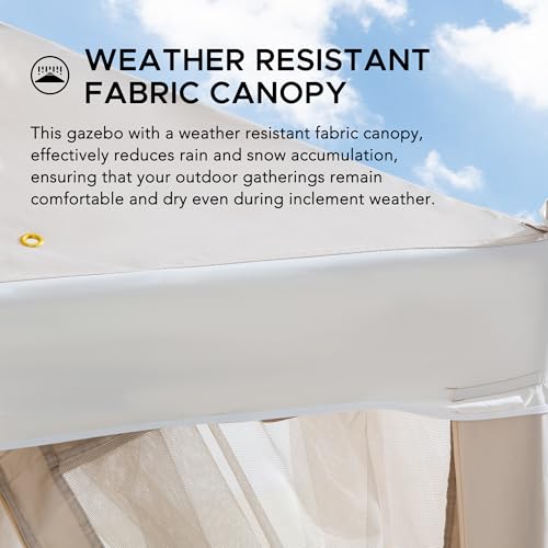 Sunjoy 10 x 10 ft. Soft Top Gazebo, Outdoor Patio Backyard Modern 2-Tier Steel Frame Gazebo with Mesh Netting - Beige & White