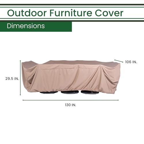 Hanover Outdoor Large Rectangle Furniture Cover for 9-Piece Dining Set, Waterproof, Weatherproof, 130" L x 106.3" W x 29.52" H