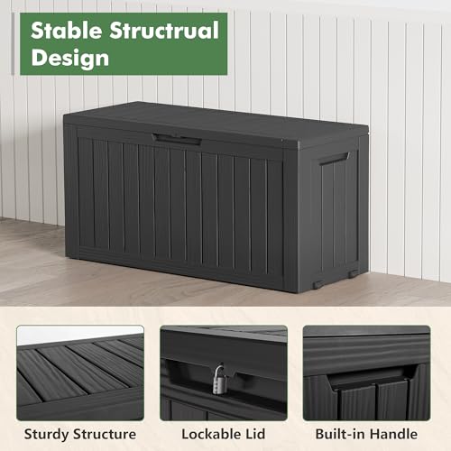 NBYSGO Outdoor Storage Box, Resin Deck Boxes Indoor and outdoor, Waterproof Storage Box Lockable Lid (Black, 85 Gallon)
