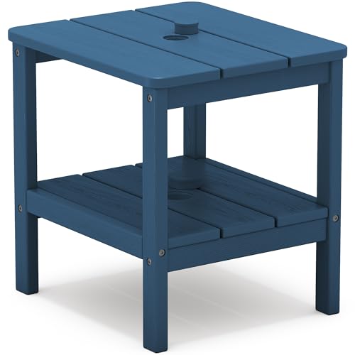 SERWALL 2-Tier HDPE Outdoor Side Table, Weatherproof Rectangular Adirondack Side Table, Blue