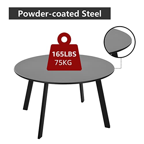 juserox Patio Coffee Table - Metal Steel Outdoor Round Table Weather Resistant Anti-Rust Table (Black)