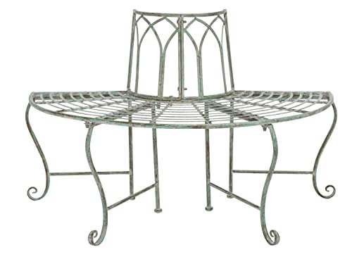 SAFAVIEH Outdoor - Abia Iron Tree Bench - Antique Dark Green Iron Metal - Vintage Scrollwork Garden Design - Ideal for Patio, Deck, Porch, Garden, 17" Seat Height (PAT5018D)
