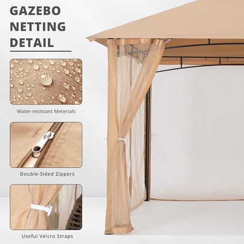 MASTERCANOPY Patio Gazebo Mosquito Netting Screen Walls ONLY (10x10, Beige)