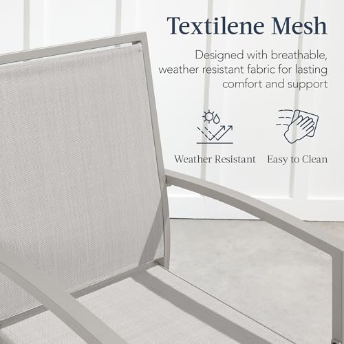 Best Choice Products Outdoor Bar Stools Set of 2, Bar Height, Patio Furniture, All Weather Mesh Design w/Armrest - Gray/Gray