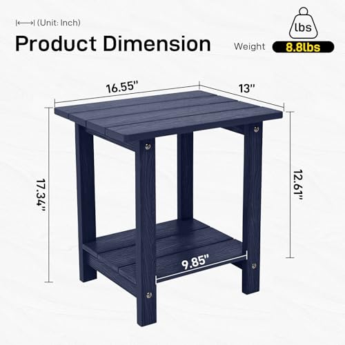 juserox Outdoor Side Table, Weather Resistant Double Small Adirondack Side Table, Outdoor Indoor End Table for Adirondack Chair, 17" Patio Table for Pool, Deck and Porch, Deep Blue