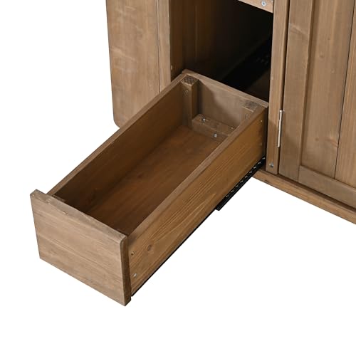 Christopher Knight Home Edsel Outdoor Bar Cart with Stainless Steel Top and Lockable Wheels, Solid Wood Outdoor Storage Cabinet, Kitchen Island Serving Cart for Poolside, Garden, Natural Brown+Silver