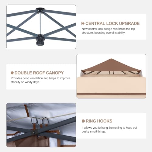 ABCCANOPY Pop Up Gazebo 11x11 - Outdoor Canopy Tent with Mosquito Netting for Patio Garden Backyard (Beige)