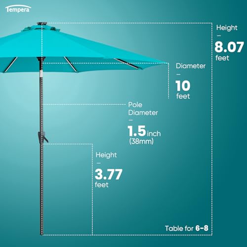 Tempera 9ft Patio LED Umbrella with light | Solar Outdoor Umbrella | Market Table Parasol with Push Button Tilt and Crank, with Sturdy Pole&Fade resistant canopy,Easy to set