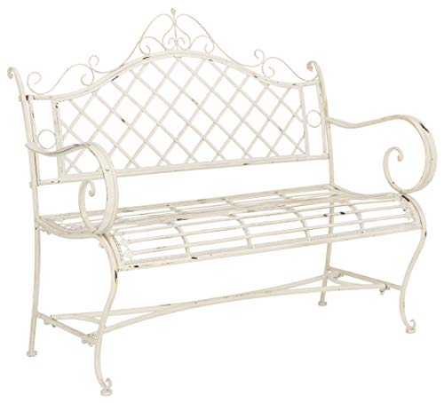 SAFAVIEH Outdoor - Abner Outdoor Iron Garden Bench - Antique White - Scrollwork Design - Ideal for Patio, Deck, Porch, Garden, 17" Seat Height (PAT5017A)