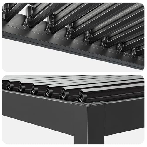 MELLCOM Pergola Louvered 10x12, Metal Hardtop Pergola with Adjustable Roof for Sun & Rain Shade, Outdoor Gazebo with Integrated Drainage System, Modern Rustproof Patio Canopy Carport