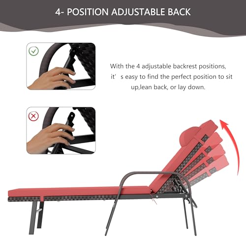 ASJMR Patio Chaise Lounge Set 3 Pieces Outdoor Lounge Chair with Rattan Adjustable Backrest Armrest and Folding Table for Beach Patio,Sand, for Poolside Backyard Porch