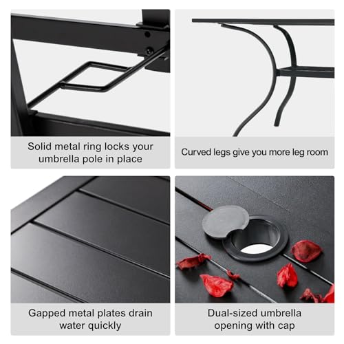 Anmutig 7-Piece Outdoor Patio Dining Set, Outdoor Furniture 6 Sling Dining Swivel Chairs and Steel Frame Slat Rectangular Table with 1.57" Umbrella Hole for Backyard, Grey