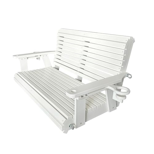 HDPE Porch Swing with 18/8 Stainless Steel Bolts, Ergonomic Design, Ultra Weather-Resistant, Heavy Duty 1200 LBS, for Outdoor Patio Garden Yard (Vanilla White)