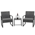 Homall Balcony 3 Piece Furniture Table Garden Backyard Outdoor Patio Use Porch Chairs Cushioned PE Wicker Bistro Set Rattan (Grey)