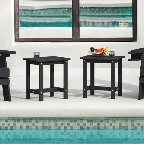 LUE BONA Outdoor Side Table Set of 2, HDPS Small Outdoor Table, Adirondack Side Table, Outside End Table for Patio, Porch, Deck, Pool, Weather Resistant/Easy Maintenance/Indoor or Outside Use, Black