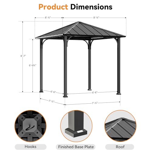 Modern Shade 8'x8' Hardtop Gazebo with Galvanized Steel Roof, Permanent Metal Gazebo with Detachable Curtains, Outdoor Hard Top Gazebo for Backyard, Deck, Garden, All-Weather Patio Cover