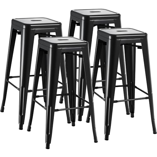 Furmax 30 Inch Metal Bar Stools Set of 4, Counter Height Stools, Industrial Bar Chairs Patio Stool Stackable Stool for Kitchen/Dining Room/Indoor Outdoor(Dark Black, 30'' Backless)