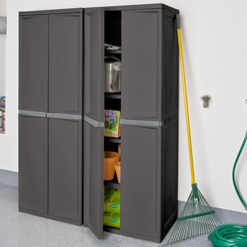 Sterilite 4 Shelf Cabinet, Heavy Duty and Easy to Assemble Plastic Storage Unit, Organize Bins in the Garage, Basement, Attic, Mudroom, Gray, 1-pack