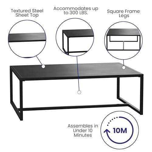 EMMA + OLIVER All-Weather Commercial Grade Indoor/Outdoor Steel Patio Coffee Table in Black