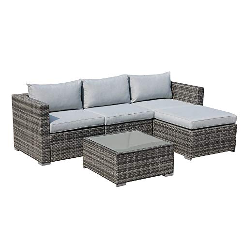 Patiorama 5 Piece Outdoor Patio Furniture Set, Sectional Conversation All-Weather Grey PE Wicker w/Light Cushions, Backyard Porch Garden Poolside Balcony Set