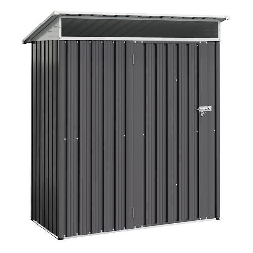 Shintenchi 5x3 FT Outdoor Storage Shed with Window, Outdoor Waterproof Storage Shed Metal Garden Shed with Lockable Single Door, Weather Resistant Tool Storage House Shed for Garden,Backyard,Dark Gray