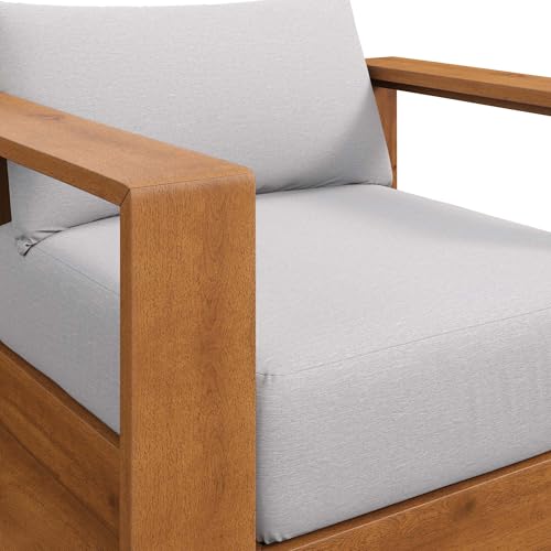 Modway Tahoe Acacia Wood Outdoor Patio Chair in Natural Light Gray with Weather-Resistant Cushions - Ideal as Club Chair or Outdoor Dining Chair