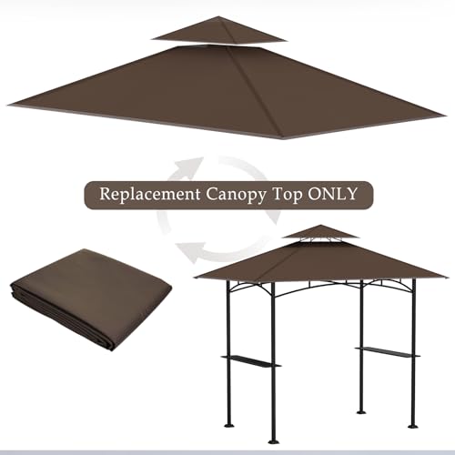 Grill Gazebo Replacement Top, 5 * 8 Outdoor BBQ Gazebo Top Cover, Double Layer BBQ Gazebo Top Canopy for Model #L-GG001PST-F(Brown)
