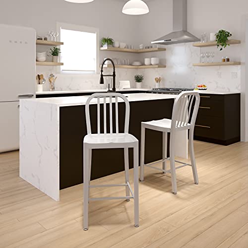 Flash Furniture Gael Commercial Grade 2 Pack 24" High Silver Metal Indoor-Outdoor Counter Height Stool with Vertical Slat Back
