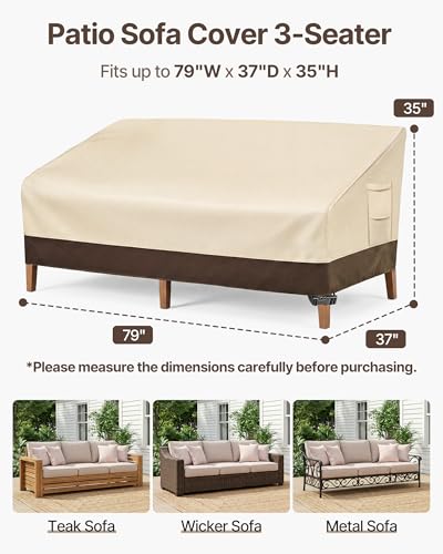 Vailge Heavy Duty Patio Sofa Cover, 100% Waterproof 3-Seater Outdoor Sofa Cover,Lawn Patio Furniture Covers with Air Vent and Handle,79" Wx 37" Dx 35" H,Beige&Brown