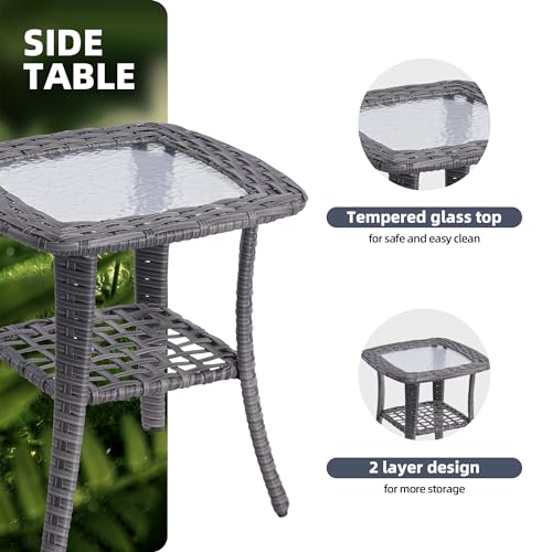HOOOWOOO Wicker Patio Furniture Sets 6 Pieces Patio Conversation Sets Weather Resistant Outdoor Sofa Seating Set with Swivel Rocking Chairs Tilt Back Grey for 5 Persons Outside Yard,Dark Grey