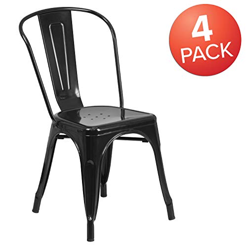 Flash Furniture Luke Commercial Grade 4 Pack Black Metal Indoor-Outdoor Stackable Chair