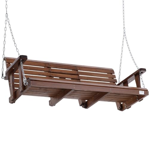 VEVOR Wooden Porch Swing 5 ft, Patio Bench Swing for Courtyard & Garden, Upgraded 880 lbs Strong Load Capacity, Heavy Duty Swing Chair Bench with Hanging Chains for Outdoors, Brown