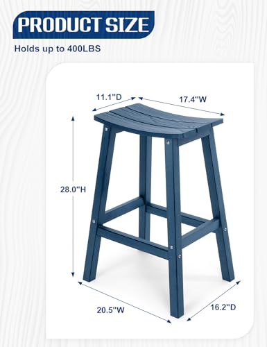 LAHAAP Weatherproof Bar Stools Set of 4, 28" Height Outdoor Bar Stools Holds up to 400 lbs, Saddle Seat, Bar Height Stools for Patio, Garden, and Kitchen Island, Blue