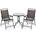 Goplus Patio Bistro Set, 3-Piece Patio Dining Furniture Set with Round Tempered Glass Table, 2 Foldable Chairs, Small Outdoor Folding Chairs & Table Set for Porch Garden Pool Yard