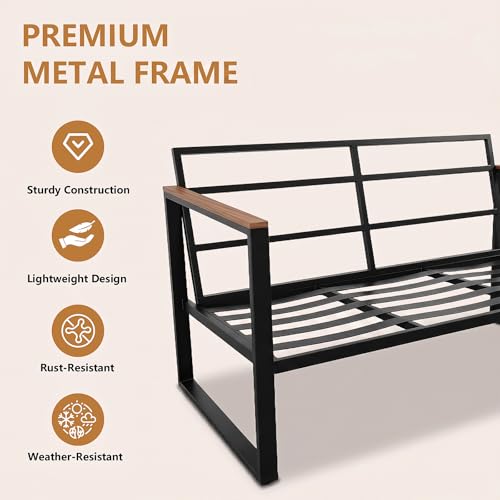 Xiacare Modern Patio Furniture Set, 4 Pieces Outdoor Conversation Set with Coffee Table, Metal Patio Furniture with 4" Washable Foam Cushions, Ships in 1 Box, Beige