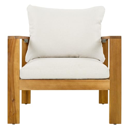 Christopher Knight Home Kayahs 5 Pieces Acacia Wood Furniture Set, Patio Conversation Sofa Chat Set with Coffee Table and Ottoman, Outdoor Sectional Sofa Set for Backyard Balcony, Teak Finish+Beige