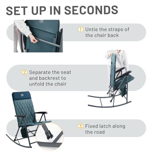 Timber Ridge 3-Level Adjustable Rocking Camping Chair, Ergonomic Padded High Back, Supports 300 LBS, Stable Anti-Tip Rocker, Hard Armrests for Easy Standing, Portable for Patio, Lawn & Tailgating