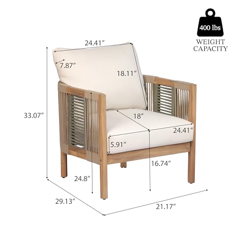 Christopher Knight Home 5-Piece Acacia Wood Patio Furniture Set with Coffee Table, 7 Seater Outdoor Conversation Sofa Set, Patio Sectional Chat Set for Backyard Balcony, Teak+ Beige