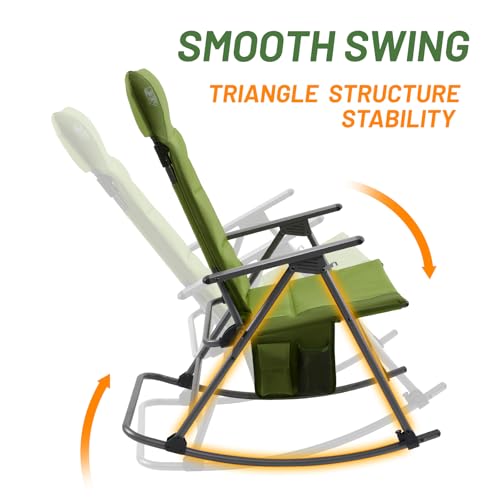 Timber Ridge Oversized Folding Rocking Camping Chair, Padded Outdoor Rocker with High Back, Portable Outdoor Chair for Patio, Garden, Lawn, Supports up to 400 lbs, Green