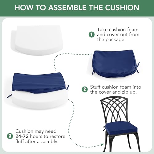 Summsun Outdoor Chair Cushions Set of 4: Waterproof Patio Furniture Cushions - 17 x 16 Inch Non Slip Round Corner Seat Cushion Pads with Removable Cover for Garden Yard Lawn, Navy Blue