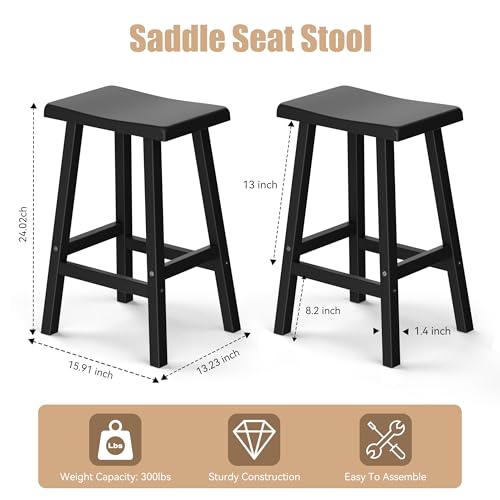 PatioZen Bar Stools Set of 2, Waterproof UV-Resistant,Durable Resin Kitchen Island Chairs for Indoor & Outdoor Use, Modern Design for Home,Bar,and Cafe (24'' Black-2)