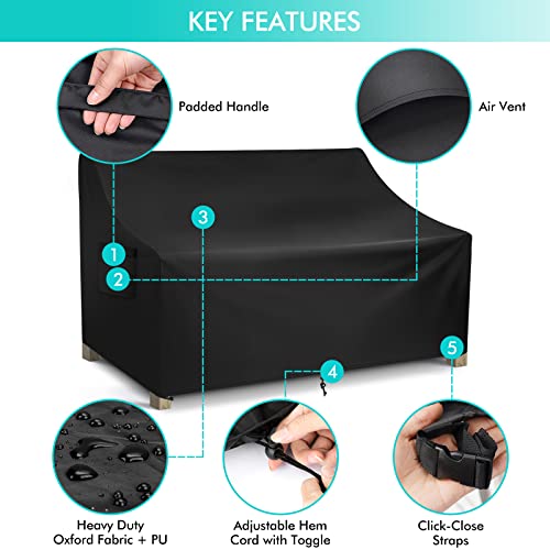 WLEAFJ Patio Sofa Cover Waterproof, 3-Seater Outdoor Sofa, Heavy Duty Deep Lounge Loveseat, Large Lawn Furniture with Air Vent, 82.6’’ W x 39’’ D x 28’’ H