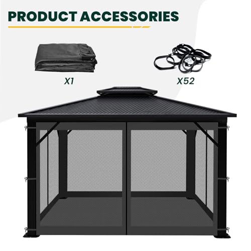 Gazebo Universal Replacement Mosquito Netting, Upgrade 12' x 14' Outdoor Canopy Net Screen 4-Panel Sidewall Curtain, with Zippers, Easy to Install, Fit for Most Gazebo 12x14 Canopy, Black