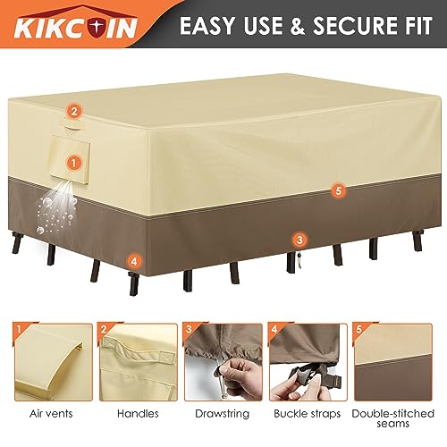 Patio Furniture Covers Waterproof for Table and Chairs, Rectangular Outdoor Furniture Set Cover, Anti-Fade, Tear/Water Resistant Patio Furniture Set Covers, 110"L x 84"W x 28"H